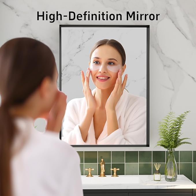 16x24 inch Black Bathroom Mirrors for Over Sink, Small Bathroom Mirror, Rectangle Metal Framed Vanity Wall Mirrors, Anti-Rust, Tempered Glass, Hangs Horizontally or Vertically