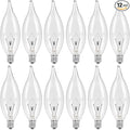 12-Pack E12 Candle Light Bulbs 25W Warm White 2500K, 240 Lumen Dimmable Chandelier Light Bulbs for Ceiling Fan, Pendants or Outdoor, CA10 Clear Candelabra Base Bulbs
