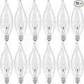 12-Pack E12 Candle Light Bulbs 40W Warm White 2500K, 380 Lumen Dimmable Chandelier Light Bulbs for Ceiling Fan, Pendants or Outdoor, CA10 Clear Candelabra Base Bulbs