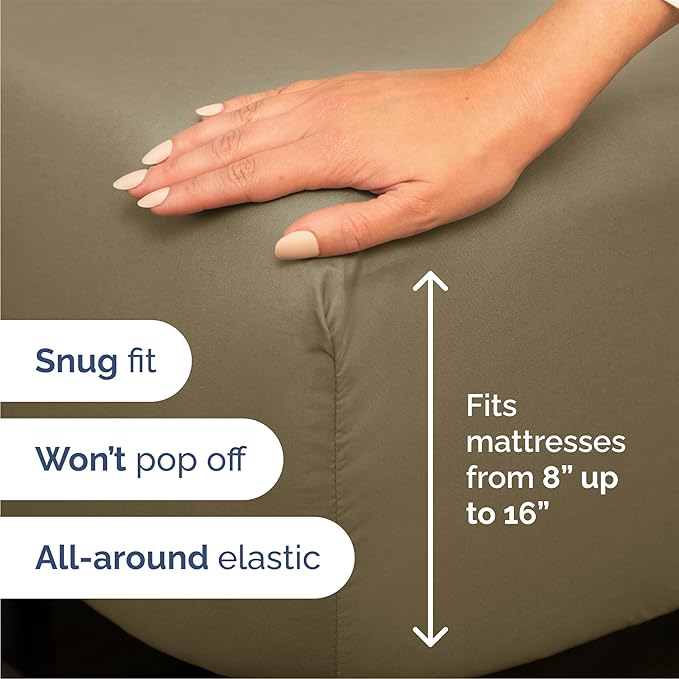 Queen Sheets Set 6 Piece - Bed Sheets Queen Size - Soft Hotel Luxury Bedding - Cooling, Comfy & Breathable - 1 Flat & 1 Fitted & 4 Pillowcases with Deep Pockets - Wrinkle Resistant & Fade Free - Khaki