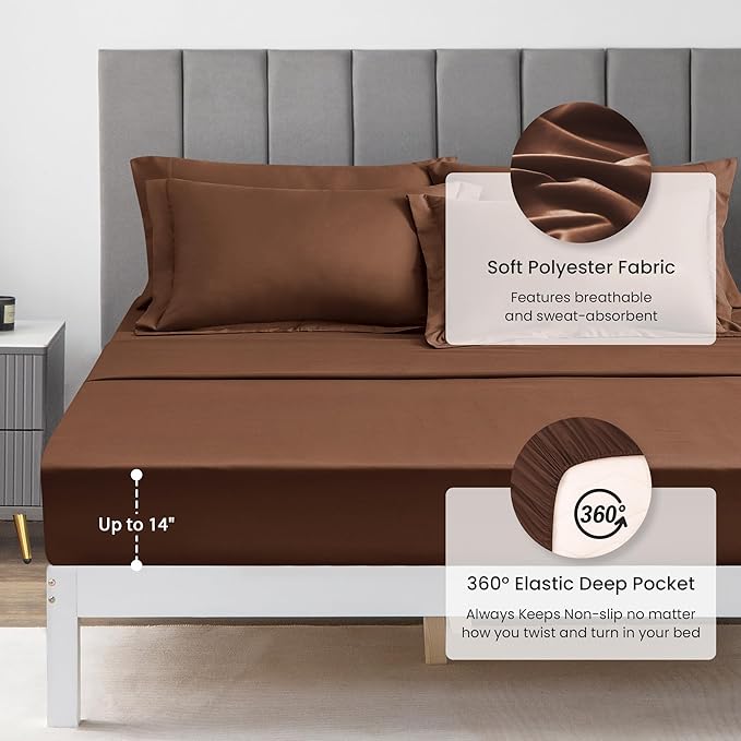 Love's cabin Twin Comforter Set Brown, 5 Pieces Twin Bed in a Bag, All Season Bedding Sets with 1 Comforter, 1 Flat Sheet, 1 Fitted Sheet, 1 Pillowcase and 1 Pillow Sham