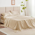Love's cabin Satin King Sheet Sets - 4 Piece Beige Silky Sheets King Size Bed Set with Deep Pocket, Luxury Silk Feel King Size Satin Sheet Set (1 Flat Sheet,1 Fitted Sheet,2 Pillow Cases)
