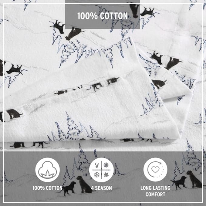 Eddie Bauer - King Sheets, Cotton Flannel Bedding Set, Brushed For Extra Softness, Cozy Home Decor (Dog Friends White, King)