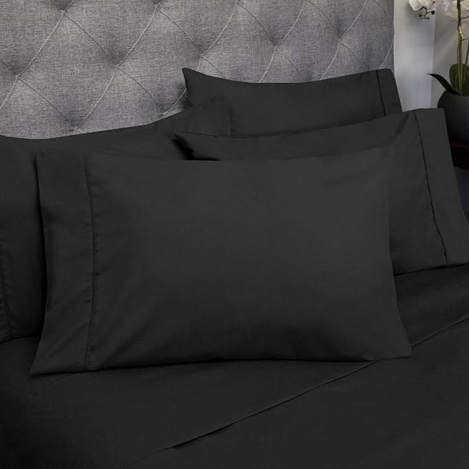 Sweet Home Collection 6 Piece 1500 Supreme Collection Brushed Microfiber Deep Pocket Sheet Set-2 Extra Pillow Cases, Great Value, Split King, Black