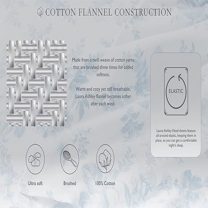 Laura Ashley - Flannel Sheets King Size, Anti-Pilling & Wrinkle Resistant Cotton, Touchably Soft for All-Season Comfort - Bed Sheets with Matching Pillowcases & Fitted Sheet (Victoria Beige)