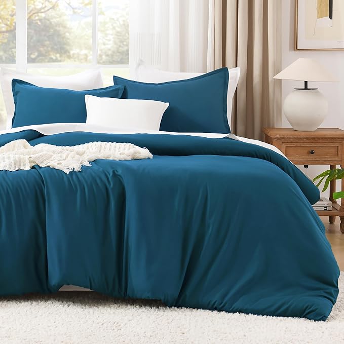 Litanika Comforters Teal Super King Size, 3 Pieces Lightweight Solid Bedding Set & Collections, All Season Fluffy Bed Set (120x120In Comforter & 2 Pillowcases)