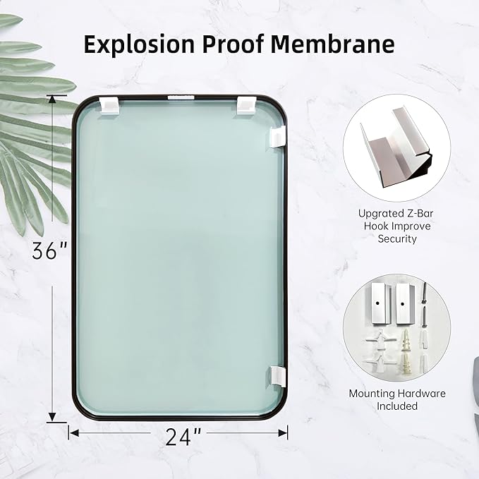 24"x36" Brushed Titanium Metal Framed Rounded Rectangle Mirror, Dark Grayish Brown Wall Mounted Mirrors for Bathroom Entryway Vanity Living Room Bedroom, Vertical or Horizontal