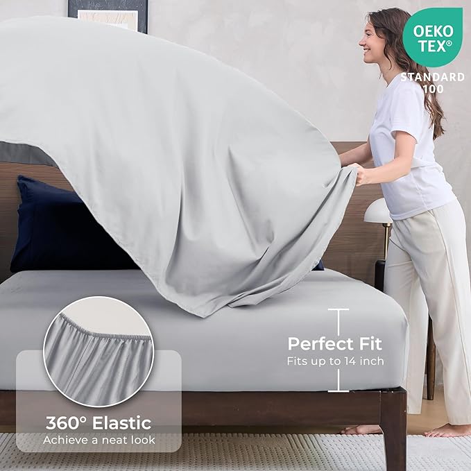 HEVUMYI Twin-XL Comforter Set - 5-Piece All Season Bed in a Bag Twin-XL, Ultra Soft Bedding Set with Comforter, Flat Sheet, Fitted Sheet, Pillowcases, Pillow Shams, Navy Blue & Light Grey