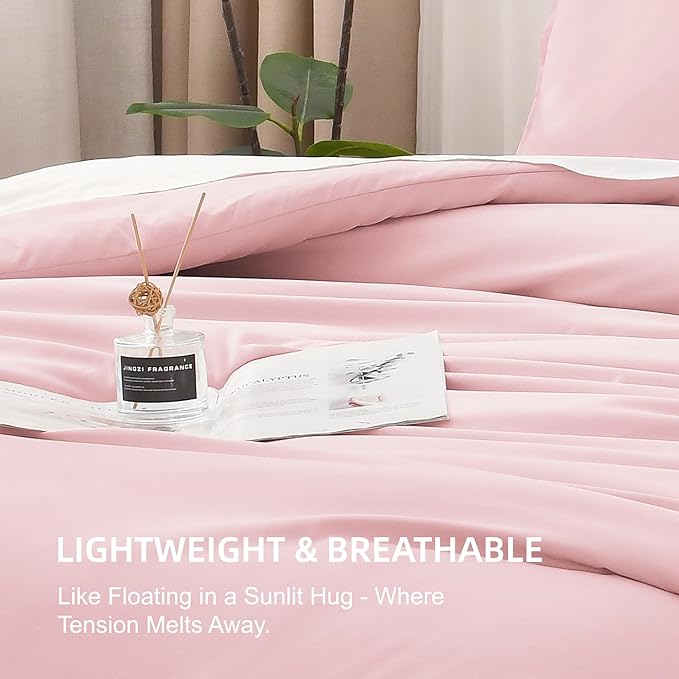 Litanika Comforters Pink Oversized King Size, 3 Pieces Lightweight Solid Bedding Set & Collections, All Season Fluffy Bed Set (120x98In Comforter & 2 Pillowcases)