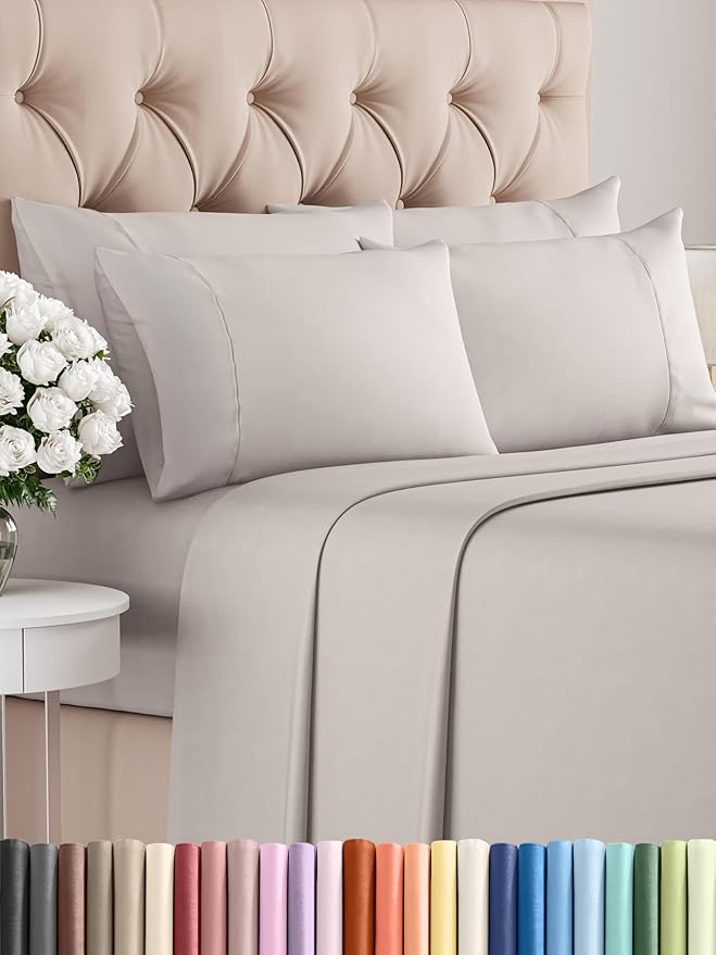 King 6 Piece Sheet Set - Comfy Breathable & Cooling - Ultra-Soft Hotel Luxury Bedding Set with 8-16 Inch Deep Pockets - 1 Flat & 1 Fitted Sheet & 4 Pillowcases - Wrinkle Free & Easy Care - Light Grey