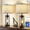 25'' Farmhouse Table Lamps for Living Room Set of 2 with USB C+A Ports, Vintage Bedside Lamp for Bedroom, Touch Lamps for Nightstand, Dual Lights Independent Switch, 4 Bulbs Included, Black
