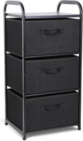 MAX Houser Dresser Storage with 3 Easy Pull Fabric Drawers, Fabric Dresser Tower,Vertical Storage Unit for Bedroom,Chest of Drawers with Metal Frame, Wooden Tabletop, for Living Room, Closet (Black)