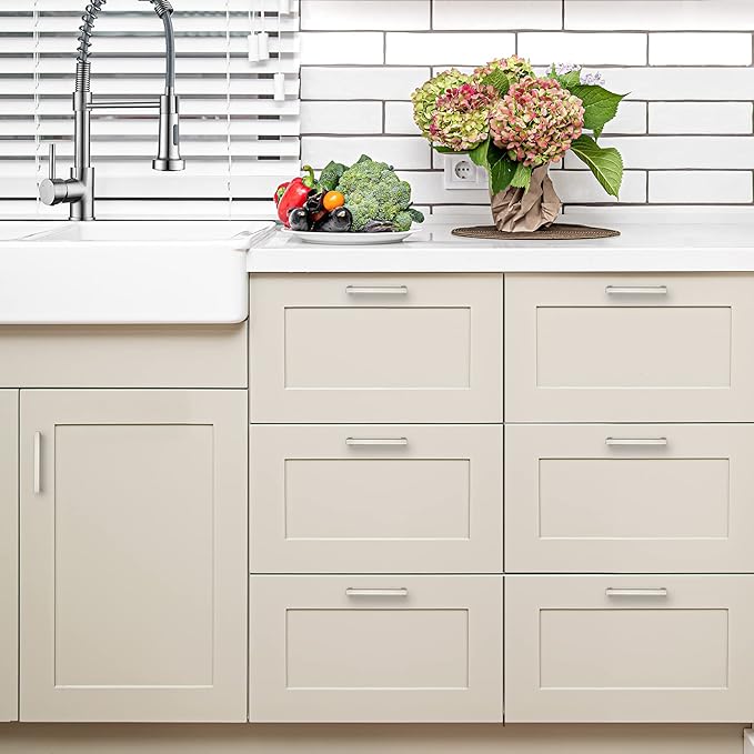 Ravinte 32 Pack 5 Inch Kitchen Square Cabinet Handles Satin Nickel Pulls Brushed Nickel Kitchen Cabinet Hardware Handles for Cupboard Drawer Pulls