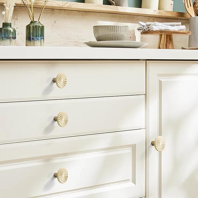 5 Pack Kitchen Cabinet Knobs Round Sunflower Dresser Knob Modern Drawer Hardware Cupboard Handles Furniture Knob for Bathroom Single Hole Knobs for Wardrobe Brushed Gold TYH-BG-K5
