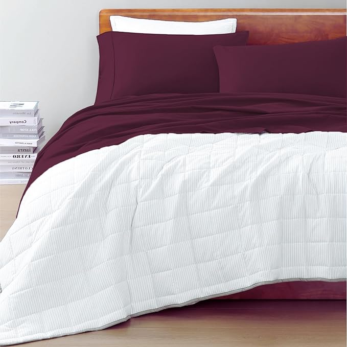 LANE LINEN 100% Organic Cotton Sheets Queen Size, Classic Percale Weave Fully Elasticized Breathable Queen Cotton Sheet Set, Machine Washable Soft & Comfy Queen Sheet Set - Windsor Wine