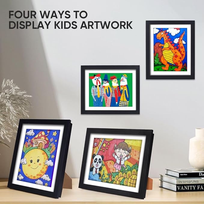 4-Pack Kids Artwork Frames Changeable - Kids Art Frame,Artwork Frames for Kids Art,Children Art Projects Kids Art Frames,8.5x11 Picture Frame for Display Kid Art work,With Storage(Black)