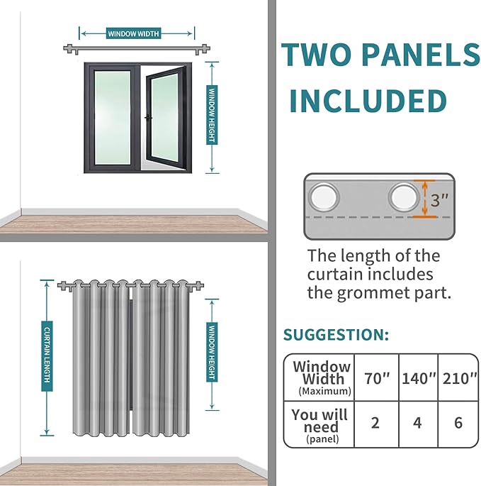BGment Blackout Curtains for Bedroom - Grommet Thermal Insulated Room Darkening Curtains for Living Room, Set of 2 Panels, Each 46 x 72 Inch, Grey
