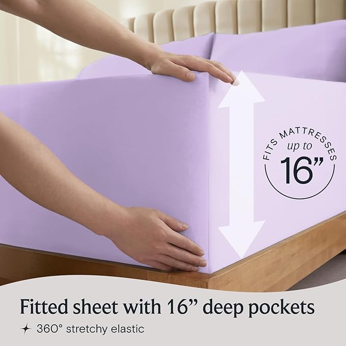 LuxClub Twin XL Sheets - Soft Twin Bed Sheets for-Boys-and-Girls-3 PC Deep Pockets Wrinkle Free-Kids-Fitted Sheets Machine Washable Hotel Bedding Silky Soft - Lavender Twin XL