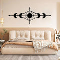 Hfrolixit Moon Phase Metal Wall Decor, Boho Moon Metal Wall Art, Celestial Wall Decor, Scandinavian Natural Wall Art, Astrology Wall Hanging (Black, 35"x14"/90x36cm)