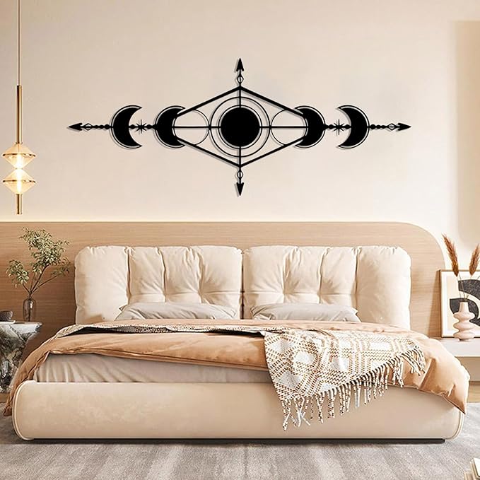 Hfrolixit Moon Phase Metal Wall Decor, Boho Moon Metal Wall Art, Celestial Wall Decor, Scandinavian Natural Wall Art, Astrology Wall Hanging (Gold, 41"x17"/105x42cm)