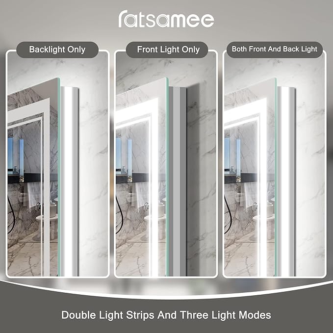 48x36 Inch Led Mirror for Bathroom with Front Light and Backlit, Dimmable Anti Fog Wall Bathroom Mirror with Led Lights, Water Proof, Decor Vanity Mirror