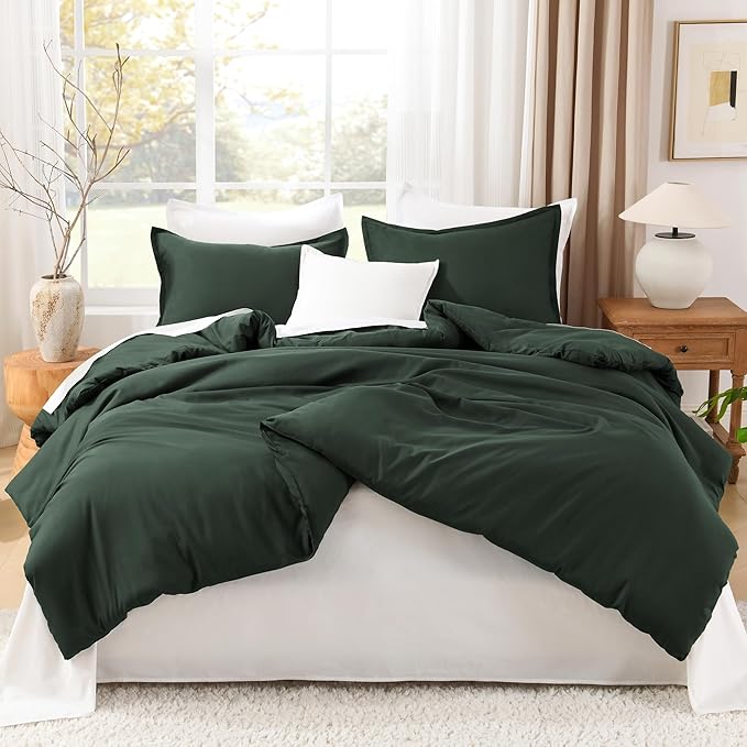 Litanika Forest Green Comforter King Size, 3 Pieces Lightweight Solid Bedding Comforter Set, All Season Fluffy Bed Set (104x90In Comforter & 2 Pillowcases)