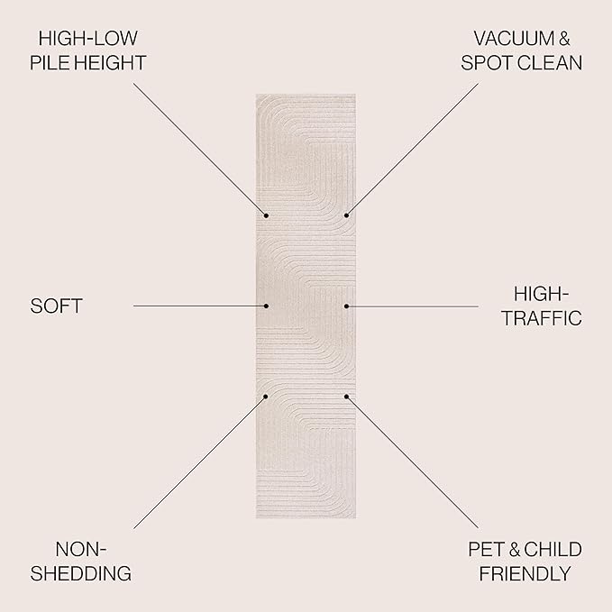 Eyely NCS101A-210 Scandinavian Odense Minimalist Angle Geometric Indoor Rug, Pet Friendly, Non-Shedding, Stain Resistant, Easy-Cleaning, Ivory/Cream, 2 ft. x 10 ft., Indoor/Outdoor, Runner Rug