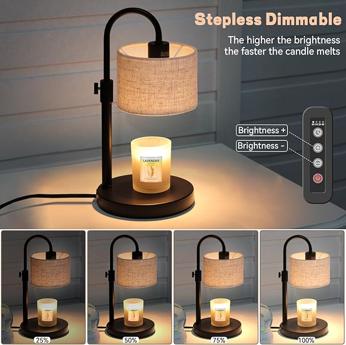 Candle Warmer Lamp with Timer, Dimmable Candle Wax Warmer Candle Lamp with 2 Bulbs, House Warming Gifts Brithday Gifts for Women Bedroom Home Decor (Linen-Upgraded)