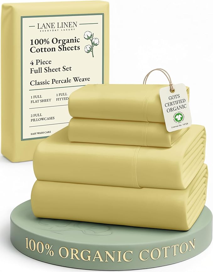 LANE LINEN 100% Organic Cotton Vintage Pre Washed Bed Sheets Full Size, Eco Friendly Sustainably Produced, Machine Washable Naturally Temperature Regulating Full Size Bedding- Cocoon