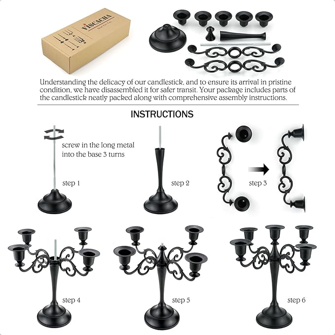 Pewter Candle Holder，5 Arms Metal Candle Holders for Pillar Candles（10.6 inch Tall Candlestick Holders, for 1/2-1 inch Taper Candles,Centerpiece Elegant Decoration Piece for Table