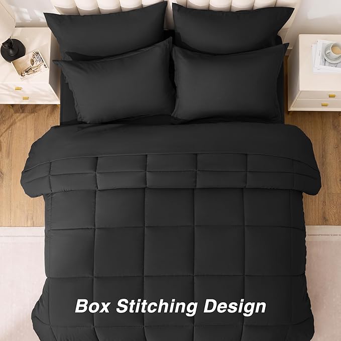 Love's cabin Full Comforter Set Ash Black, 7 Pieces Full Bed in a Bag, All Season Bedding Sets with 1 Comforter, 1 Flat Sheet, 1 Fitted Sheet, 2 Pillowcase and 2 Pillow Sham