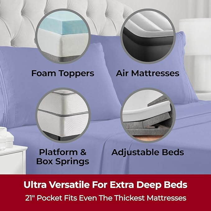 Mellanni Extra Deep California King Sheets - 4 PC Iconic Collection Bedding - Hotel Luxury, Ultra Soft, Cooling Bed Sheets - Wrinkle, Fade, Stain Resistant (Cal King, Royal Blue)