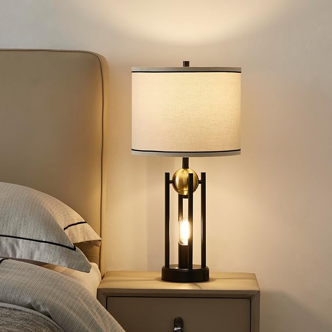 25'' Farmhouse Table Lamps for Living Room Set of 2 with USB C+A Ports, Vintage Bedside Lamp for Bedroom, Touch Lamps for Nightstand, Dual Lights Independent Switch, 4 Bulbs Included, Gold