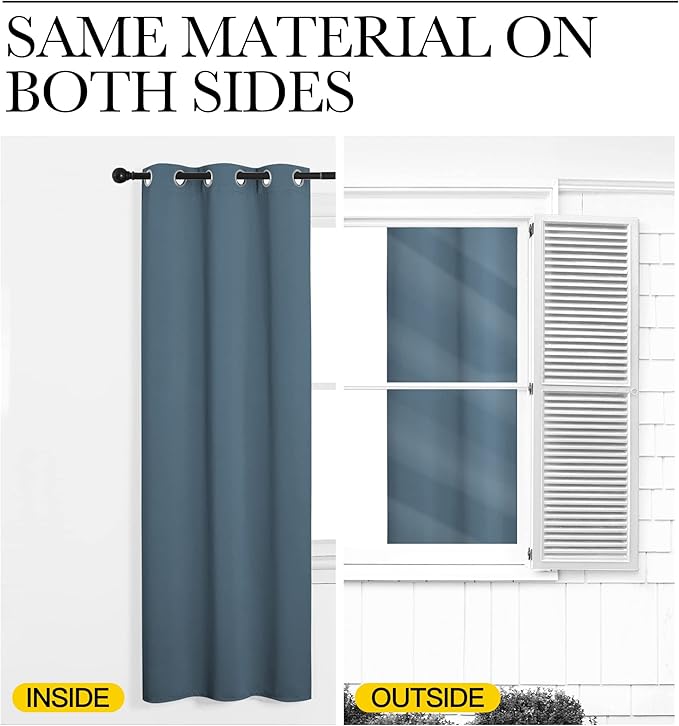NICETOWN Smoky Blue Blackout Curtains 68 inches Length for Laundry Room, 2 Panels, 42" Wide, Thermal Insulated Decoration Drapes for Office Window