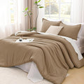 Litanika Comforters Taupe Super King Size, 3 Pieces Lightweight Solid Bedding Set & Collections, All Season Fluffy Bed Set (120x120In Comforter & 2 Pillowcases)