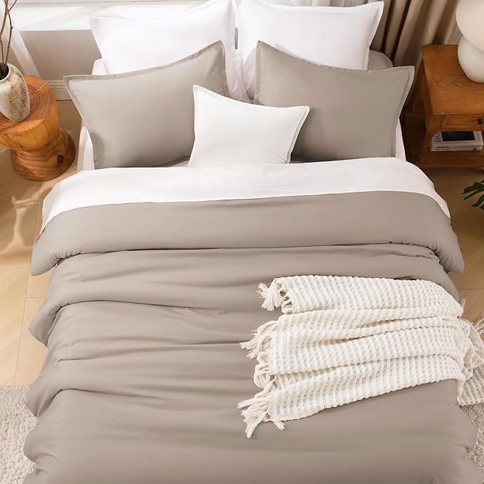 Litanika California King Comforter Set Light Coffee - 3 Pieces Cal King Lightweight Soft Plain Bed Comforter, Oversized Down Alternative Bedding Set - Machine Washable (104x96In, 2 Pillowcases)