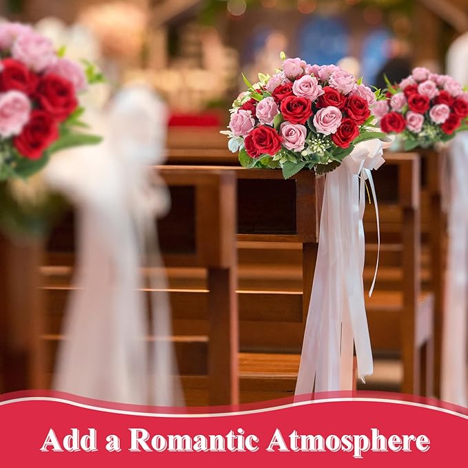 Zeyune 16 Bunches 12 Inch Artificial Mini Rose Bouquet 160 Heads Bridal Flower Bouquets Fake Silk Rose Bulk for Wedding Bridal Shower Christmas Home Office Garden Decoration(Pink and Red)
