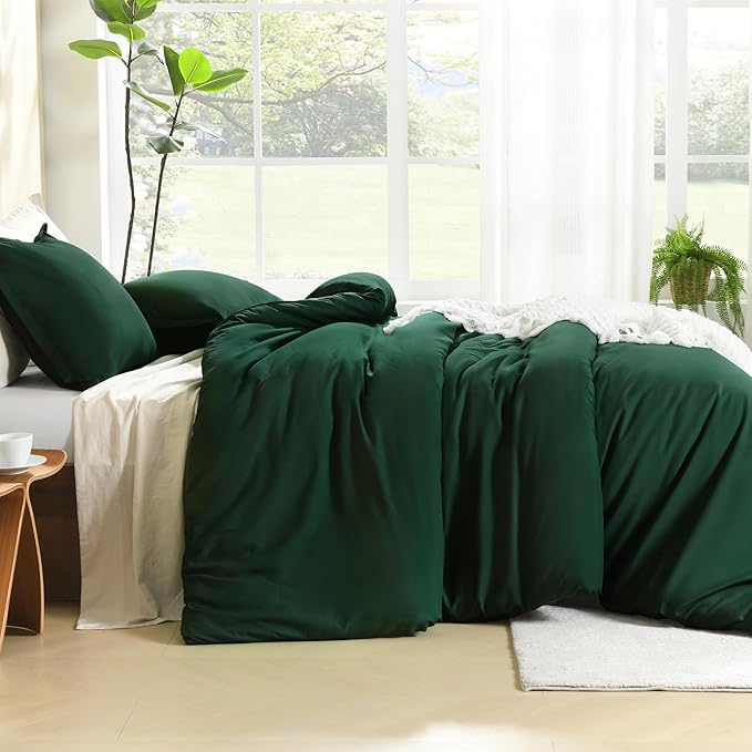 Litanika Dark Emerald Green Twin/Twin XL Comforter Set, 2 Pieces Solid Forest Bedding Set, All Season Fluffy Bed Set (66x90In Comforter & 1 Pillowcase)