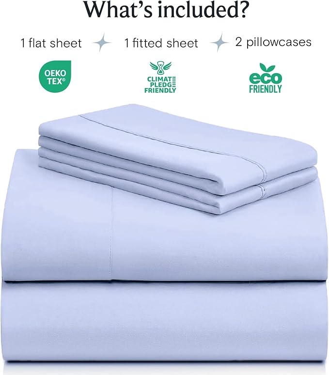 LuxClub 4 PC Sheet Set Bed Sheets Deep Pockets 16" Eco Friendly Wrinkle Free Cooling Machine Washable Hotel Bedding Silky Soft - Sky Blue California King