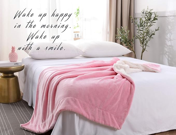 NANPIPER Fleece Blanket Reversible Sherpa Flannel Throw Blanket Super Soft Fuzzy Plush Microfiber for Bed/Couch (60"x80",Pink)