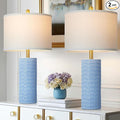 27" Blue Ceramic Lamps Set of 2, Coastal Ceramic Table Lamps for Living Room with Rotary Switch, Classic Bedside Lamp for Nightstand, Tall Lamps for Bedroom Side End Table Home Decor