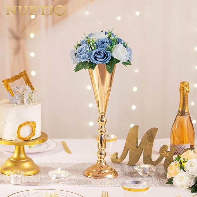NUPTIO Flower Balls for Wedding Centerpieces - 2 Pcs 9.5 inch Diameter Fake Flower Ball Arrangement Bouquet Party Centerpieces for Tables - Dusty Blue Rose Bouquet Centerpiece Flowers for Table