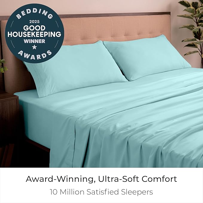 Mellanni King Sheets Set - 4 PC Iconic Collection Bedding - Hotel Luxury, Extra Soft, Cooling Bed Sheets - Wrinkle, Fade, Stain Resistant (King, Aqua)