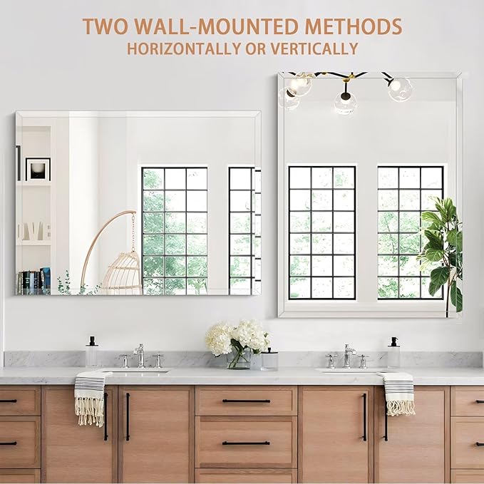 Frameless Mirror for Bathroom Vanity,12x24in Wall Mounted Mirrors for Over Sink Decorative Rectangular Frameless Mirror,With Polished Edge,Hangs Horizontally Or Vertically,Entryways,Room,Shatterproof