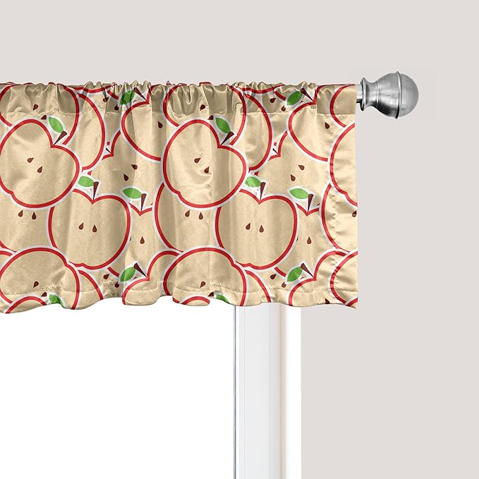 Ambesonne Fruits Window Valance, Modern Illustration Fruit from Abstract Cartoon Drawing Outline Look, Curtain Valance for Kitchen Bedroom Decor with Rod Pocket, 54" X 12", Apple Green Beige and Red