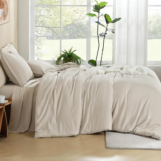 Litanika Comforters Tannish Grey Queen Size, 3 Pieces Lightweight Solid Bedding Set & Collections, All Season Fluffy Bed Set (90x90In Comforter & 2 Pillowcases)