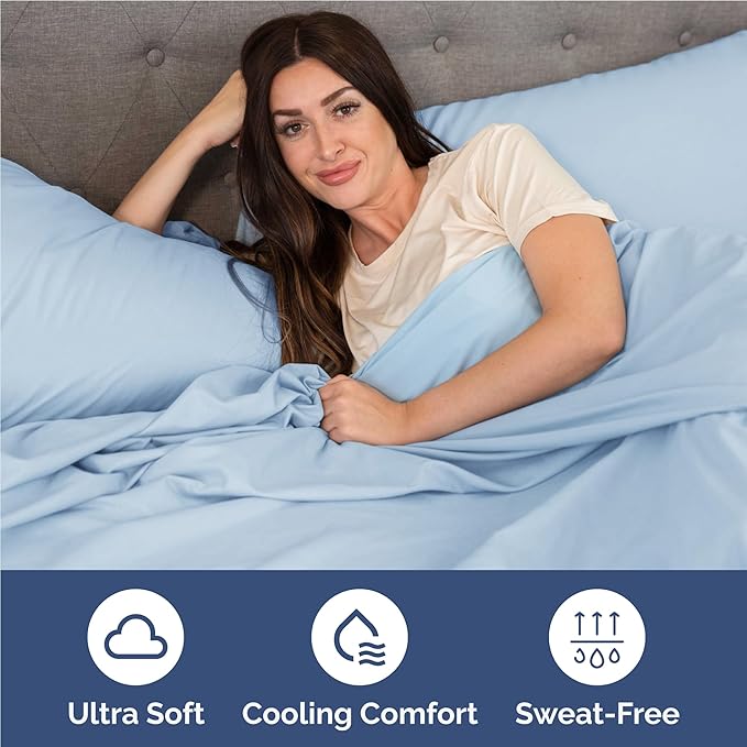 Twin XL 4 Piece Sheet Set - Comfy Breathable & Cooling - Ultra-Soft Hotel Luxury Bedding Set w/ 8-16 Inch Deep Pockets - 1 Flat & 1 Fitted Sheet & 2 Pillowcases - Wrinkle Free & Easy Care - Baby Blue