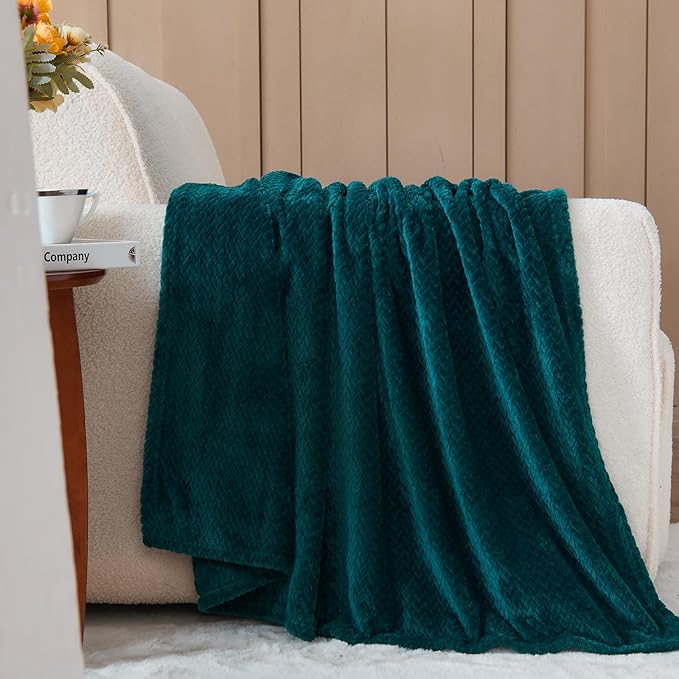 NEWCOSPLAY Super Soft Twin Blanket Dark Teal Premium Silky Flannel Fleece Leaves Pattern Lightweight Bed Blanket All Season Use (Dark Teal, Twin(60"x80"))