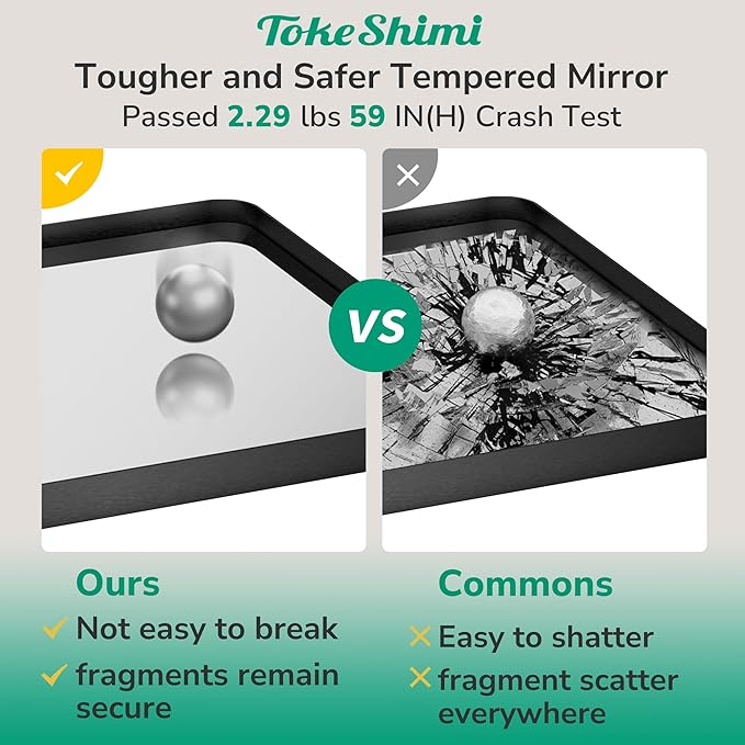 TokeShimi 30x36 Black Mirror for Bathroom,Modern Bathroom Vanity Mirror,Tempered Glass,Matte Black Aluminum Framed Mirror(Horizontal/Vertical)