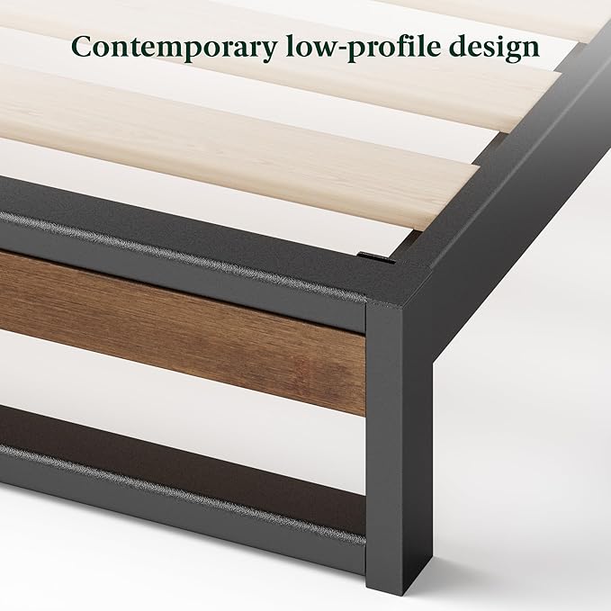 ZINUS Suzanne Bamboo and Metal Platform Bed Frame, 7-Inch Low Profile, Solid Steel Construction, No Box Spring Needed, Wood Slat Support, Easy Assembly, Chestnut Brown, Queen